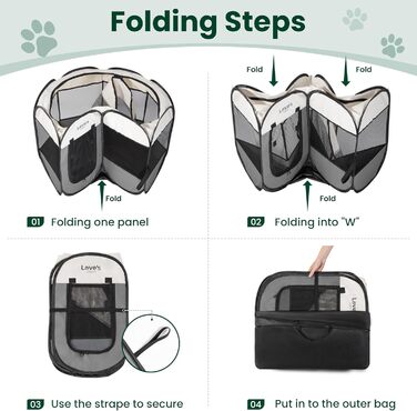 Переносний вольєр-ігровий майданчик для собак та котів Love's Cabin, сірий. Складаний, з сумкою для перенесення, знімний верх з блискавкою.