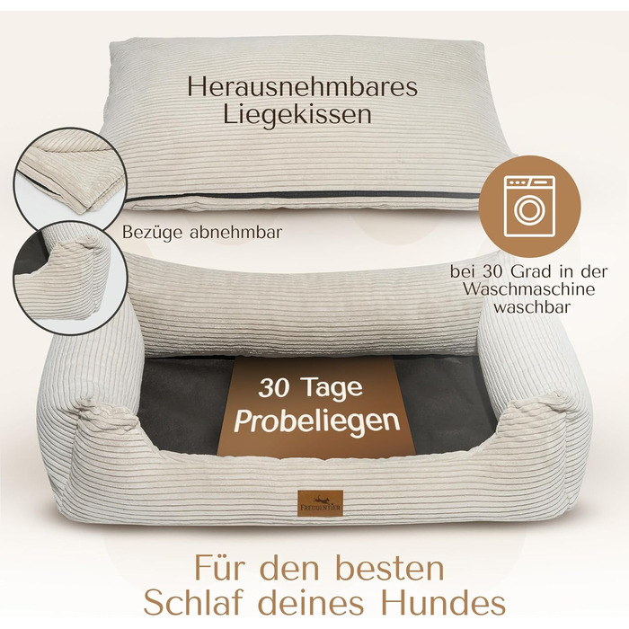 Ортопедичне ліжко для собак Freudentier з корду - миється - знімний лежак - сертифікат Oeko® TEX - ручної роботи в Європі - для маленьких, середніх та великих собак (L) (Кремовий, XXL (120x82cm))