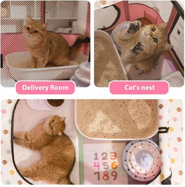 Клітка-забіг для цуценят, переносна огорожа для тварин, рожева клітка-забіг з тунелем (M)