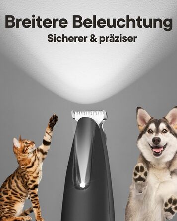 Триммер для собак та котів Pfotentrimmer з LED-підсвічуванням, 18 мм, тихий (35 дБ), водонепроникний, акумуляторний, для догляду за лапами, вухами, обличчям та хвостом (чорний)