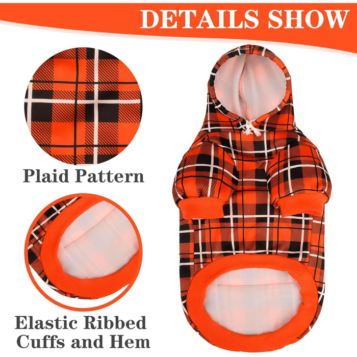 Пуловер з капюшоном для собак EXPAWLORER у клітинку, британський стиль, теплий собачий пуловер з отвором для повідка, одяг для пітбулів, зимова куртка для всіх порід, цуценят, дівчаток, хлопчиків, котів, Рожевий (XX-Large, Помаранчевий/Західний (Sunset Ch
