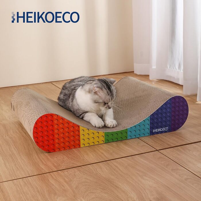 Котяче дряпальний аксесуар XXL - велика картонна панель для котів, 60x42x14 см, кольори веселки