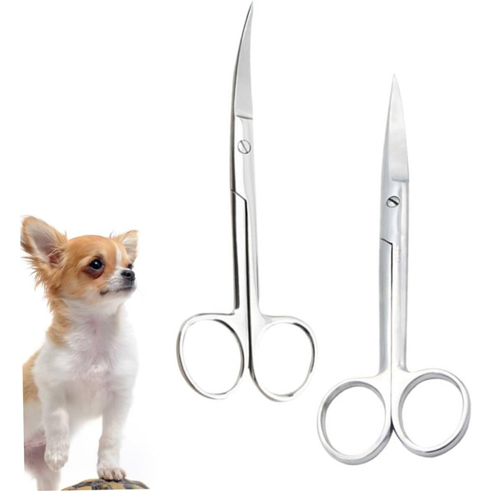 Професійні ножиці для грумінгу тварин VICASKY (2 шт.) з нержавіючої сталі, прямі та вигнуті кінчики, для салонів та дому
