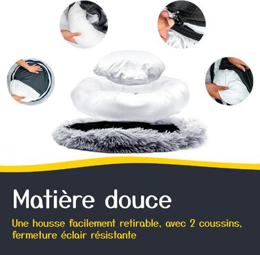 Кругле ліжко для собак та котів, діаметр 60 см, висота 15 см - м'яке, знімний коврик, нековзна підставка, сіре