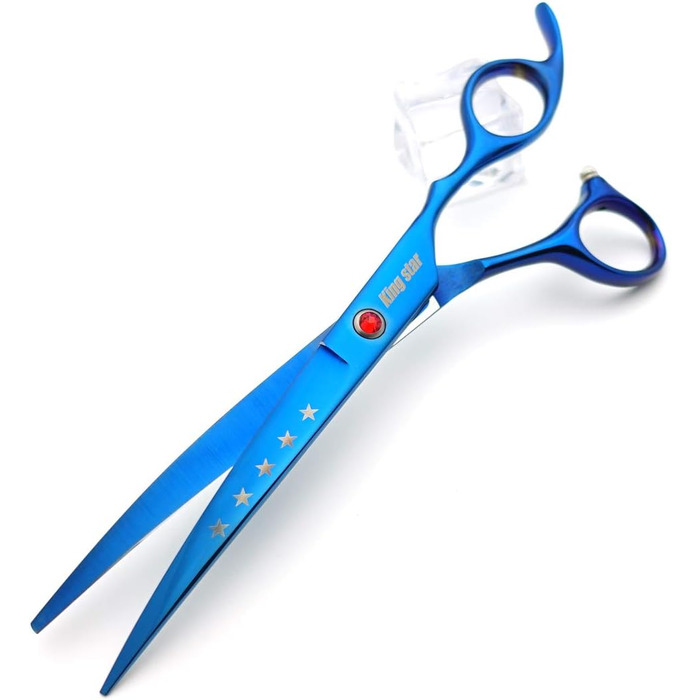 Професійний набір ножиць для грумінгу домашніх тварин: 4 шт. (прямі, тонкі, вигнуті), титанове покриття, блакитний колір