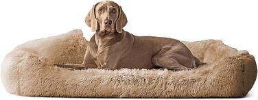 Ортопедичне ліжко для собак Tierlando® Pedro Shaggy – м'яке, пухнасте знімний ортопедичний матрац, знімний чохол, розмір 160x110 см, колір: бежевий