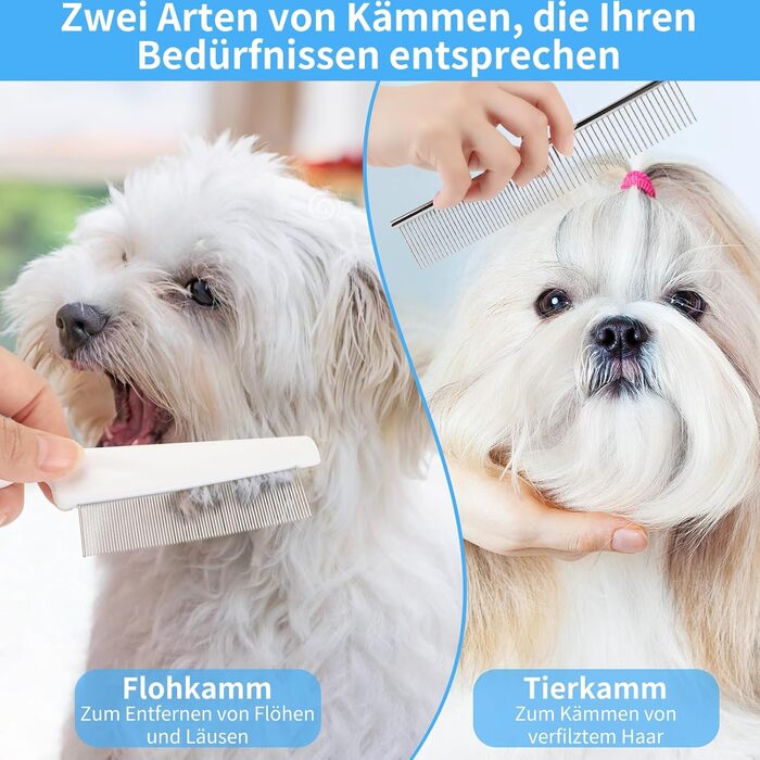 Набір для догляду за шерстю собак та котів (9 шт.) - щітка для самостійного очищення, гребінець для видалення ковтунів, триммер для кігтів з напилком, гребінець від бліх, рукавичка для миття - професійний набір для короткої та довгої шерсті (сірий)