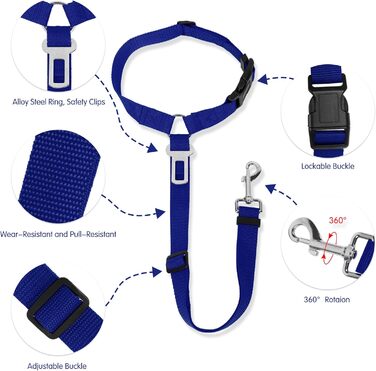 Автомобільний затискач для собак, ремінь безпеки для тварин, кріплення до підголівника, міцний поводок, шлейка для собак, котів та інших домашніх тварин (Блакитний)