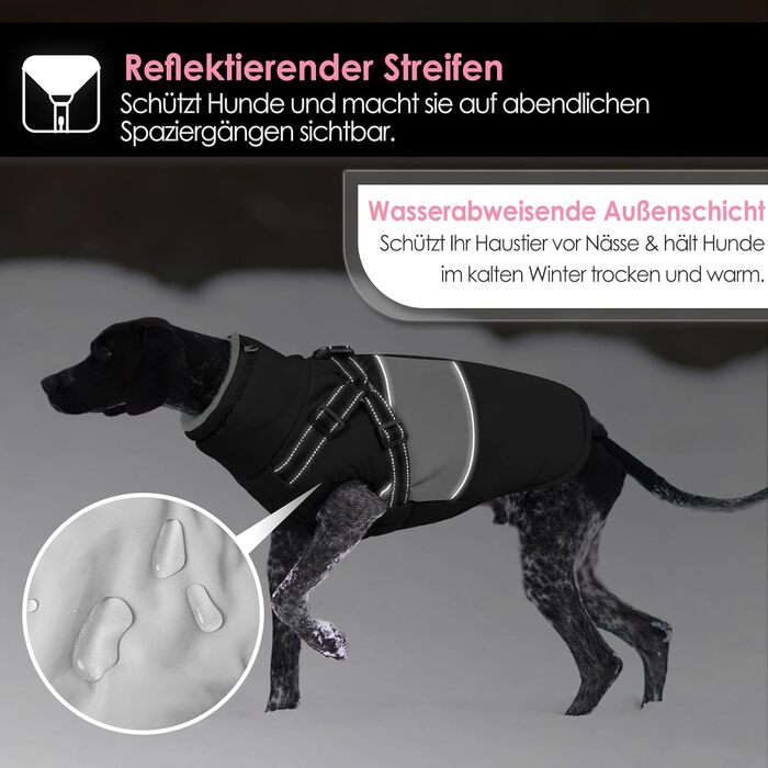 Теплий зимовий одяг для собак AOFITEE: куртка для великих собак, водонепроникна, з отвором для повідка, для Лабрадора, Віндгорда, Голден Ретрівера, 2XL (S, чорний)