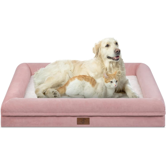 Ортопедичне ліжко для собак XL, рожеве. Водонепроникне, знятний валик для шиї, антиковзаюча підставка. Підходить для великих собак 45x35x7.5 см