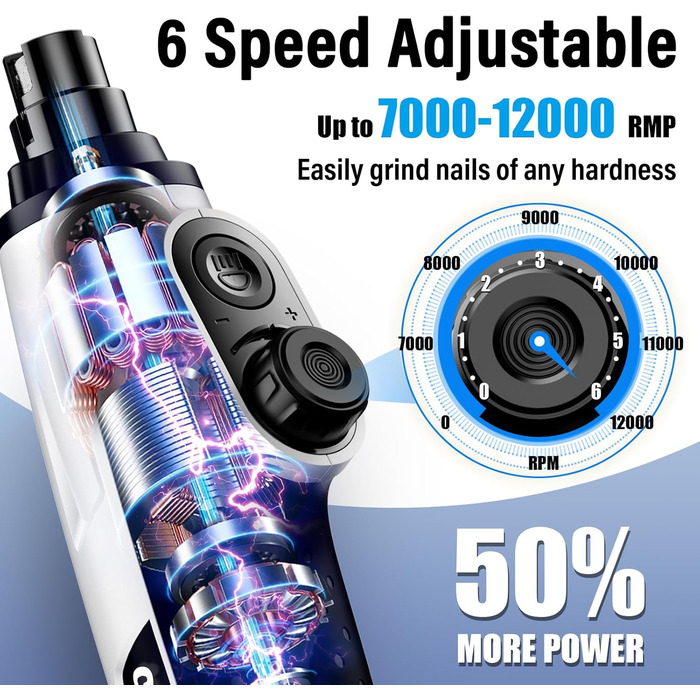 Шліфувальник кігтів для собак Casfuy Smarter Krallenschleifer - 6 режимів, 2 LED-лампи, тихий, акумуляторний, для собак та котів великих, середніх та маленьких порід