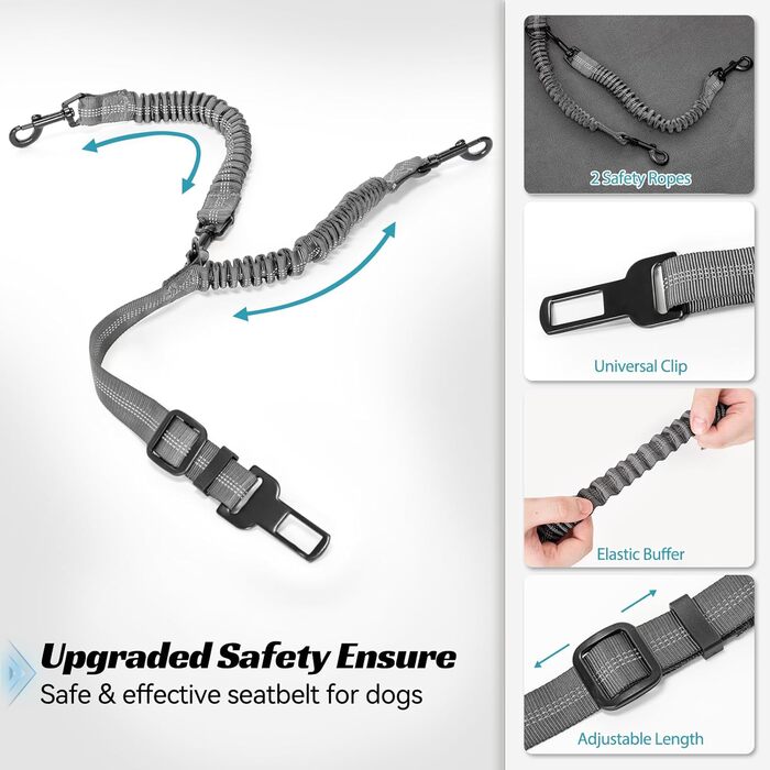 Автомобільний лежак для собак Petsfit - сірий, для 2 маленьких собак, з ременями безпеки