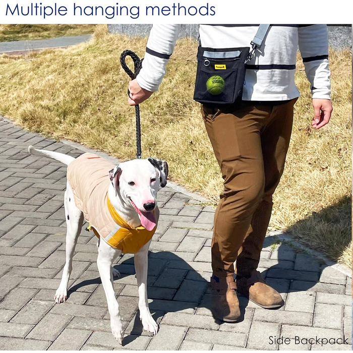 Сумка для ласощів для собак, багатофункціональна сумка для прогулянок з силіконовим кишеньком, мішок для корму для дресирування собак та дозатор ласощів, ідеальна для активного відпочинку на природі (Чорний, 4 відділення)