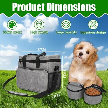 Транспортна сумка для собак та котів на 2 собак, для подорожей, з місткими кишенями та складаними мисками
