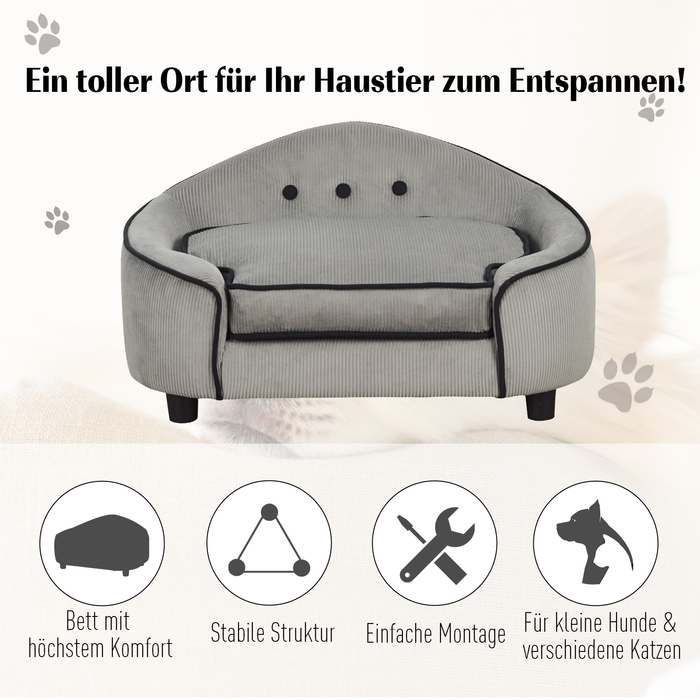 PawHut Dog Sofa Затишна лежанка для собаки з натурального дерева та плюшу для маленьких собак та кішок 66,5 х 45 х 35,5 см сірий