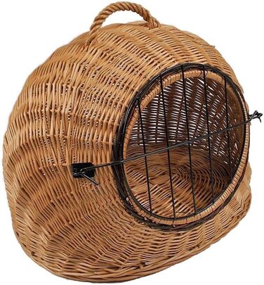 Транспортний кошик для тварин з ротангу, коричневий, розмір M, 50x40x45 см, знімний металевий ґрат