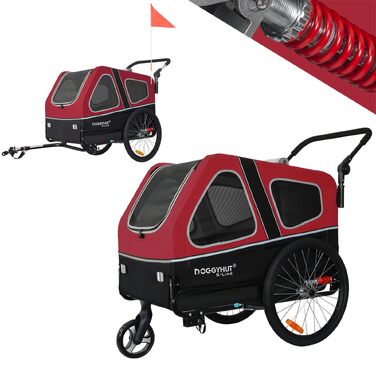 Універсальний причіп та візок для собак Doggyhut S-Line XL 2 в 1 з амортизацією, до 45 кг (Червоний/Чорний)