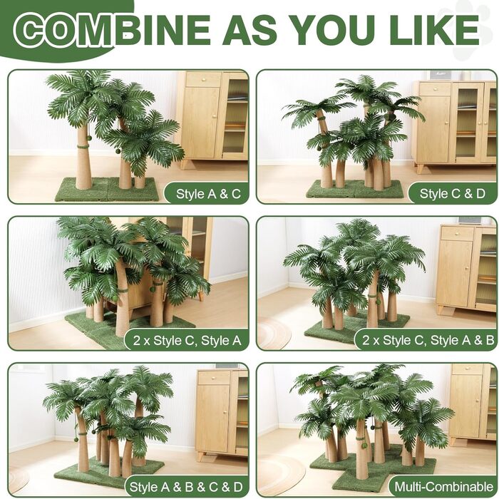 Котячий когтетоп Furlogy - 92 см, з мотузкою та інтерактивними м'ячиками, для дому, гнучкий, Стиль C