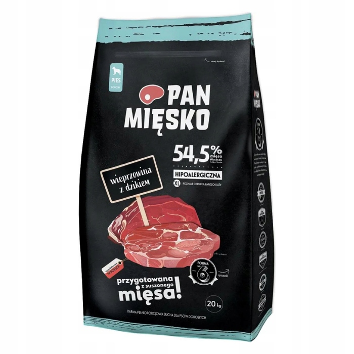 Корм для собак Pan Mięsko Свинина з диким кабаном, гранули XL, 20 кг