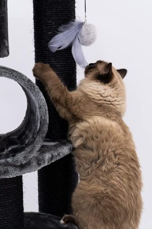 Дряпка для котів Petrebels Victoria 125 см, преміум, чорна, з лежанкою, ігровою трубою, будиночком і товстими стовпами Ø12 см