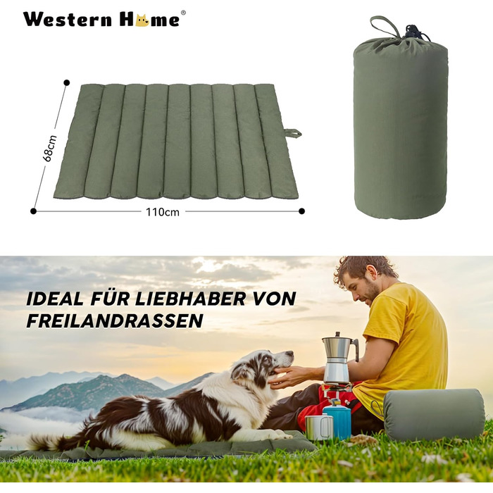 Підстилка для собак WESTERN HOME Outdoor: водовідштовхувальна, портативна, 110x68 см (Оливковий)
