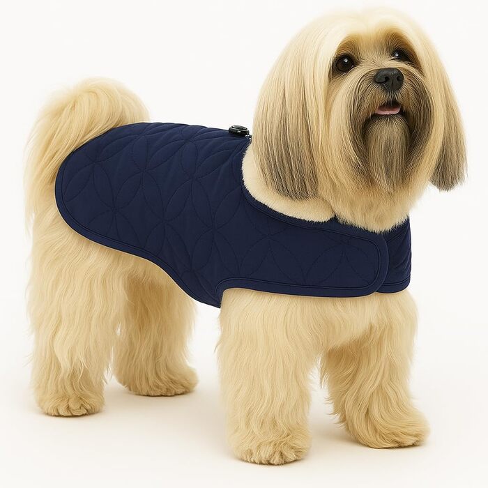 Зимовий теплий нашийник для собак Flamingo Koda, темно-синій, 35 см, поліестер, водовідштовхувальний, з флісовою підкладкою, на липучці, з отвором для повідка, високий комір, XS