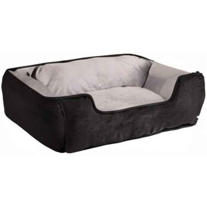 Крісло-ліжко для собак та котів Lionto 2-в-1, 80x60 см, чорний/сірий, зручний вхід, м'яке, з обортною подушкою, легко чиститься, імітація замші