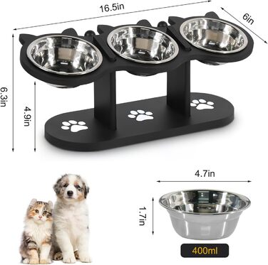 Набір мисок для котів 3 в 1: годівниця, поїлка, підставка. З нержавіючої сталі, з дерев'яною підставкою. Підходить для котів та маленьких собак.