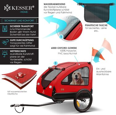 KESSER Причіп для собак Boxer 2-в-1, візок і велопричіп, 250 л, 45 кг, 600D Оксфорд, складаний, з прапором і сумкою
