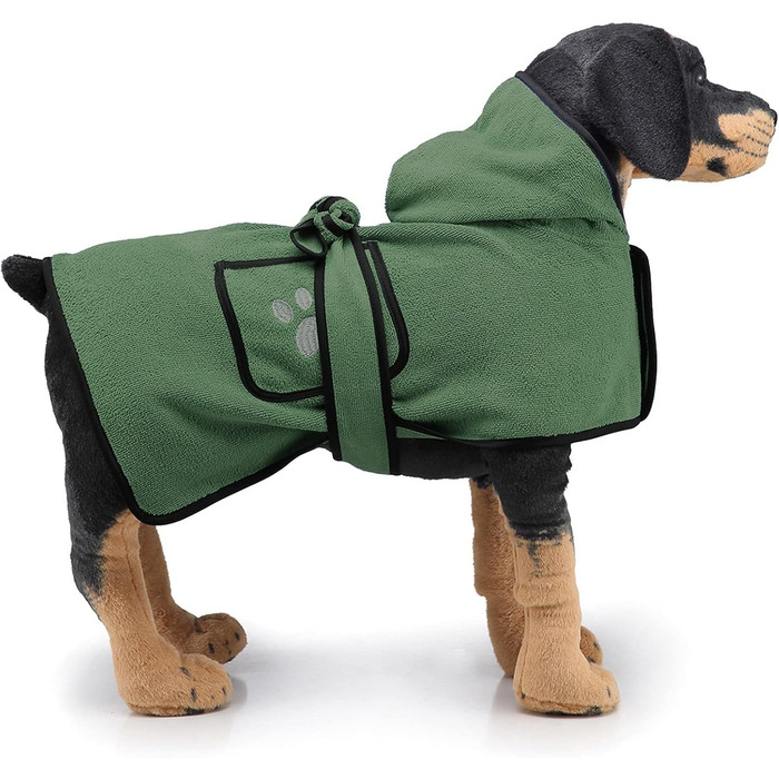 Рушник для собак Zunea: Швидке висушування, з капюшоном, для маленьких, середніх та великих собак та котів, зелений M