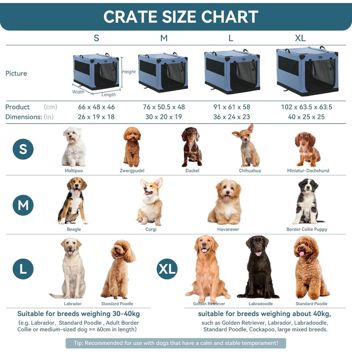 Клітка для собак Petsfit: складана переноска з регульованим чохлом та металевим каркасом. Підходить для собак великих, середніх та маленьких порід. Легка у зберіганні.