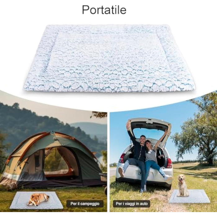 Лежанка для собак середніх порід, 75x50 см, з м'яким ворсом та антиковзною основою, блакитна, у мармуровому стилі