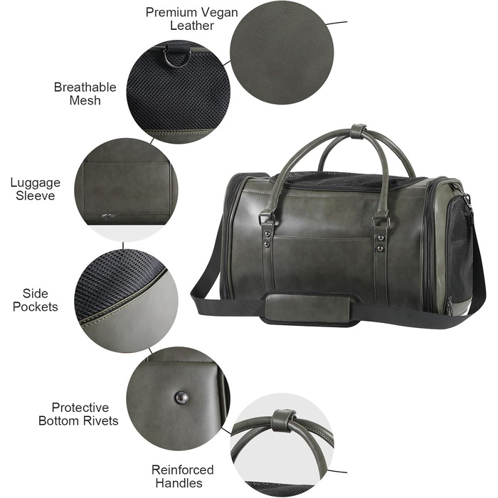 Сумка-переноска для тварин Johomviin: стильна сумка з екошкіри для собак та котів до 6,8 кг, схвалена авіакомпаніями, з дихаючою сіткою та плечовим ременем (зелена)