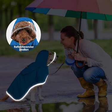 Водонепроникний дощовик для собак Eyein, дощовик для маленьких собак з капюшоном та м'якою підкладкою, регульована куртка для собак з світловідбиваючими смугами, вітронепроникний та легкий (XXL, Синій)