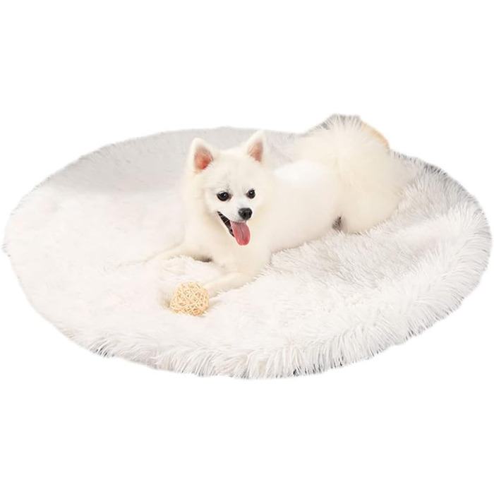 Кругла м'яка лежанка для собак та котів, штучне хутро, білий, 80 см