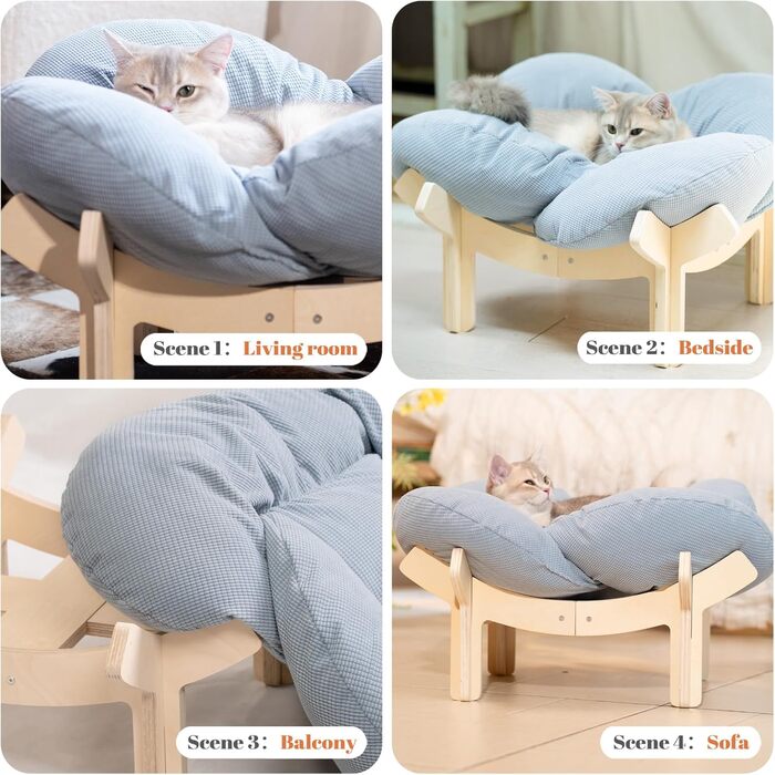 Кігтечка для котів CheerPals: зручне ліжко-стілець з м'яким подушками, 55х55 см, білий (світло-блакитний)