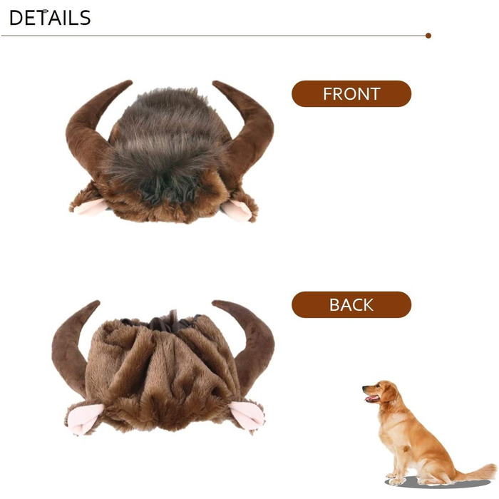 Перука-ріг для костюма собаки, косплей, голова бика, демон для святкування Дня подяки та Різдва