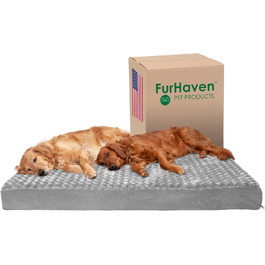 Ліжко для собак Furhaven XXL з ортопедичним меморі фоам, плюшева штучна шерсть та замша, знімний чохол, сіра, розмір Джамбо Плюс (XXL)