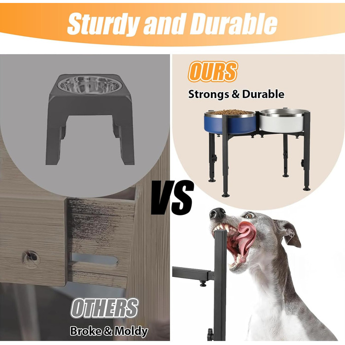 Підвищений годівниця для собак з регульованою висотою та шириною (17-30 см), металева стійка для мисок, підходить для великих, середніх та маленьких собак (миски не входять)