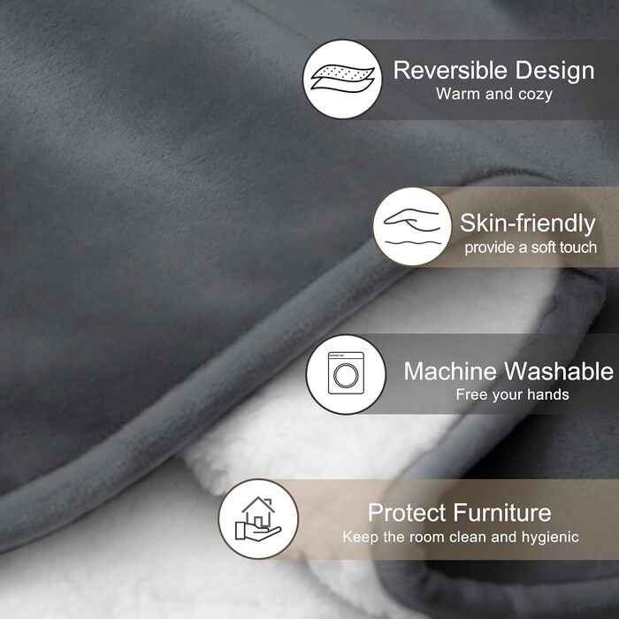 Водонепроникний коврик для собак з Sherpa Fleece, 127x152 см, для захисту меблів, сірий, можна прати