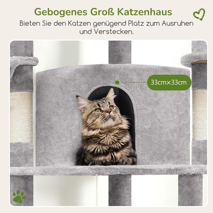 Кігтеточка Globlazer велика, стабільна кутова з великим будиночком для котів, платформа з м'яким покриттям, гамак, м'який кошик, кігтеточка висотою 130 см для кількох великих котів, для дому (XL, світло-сірий)