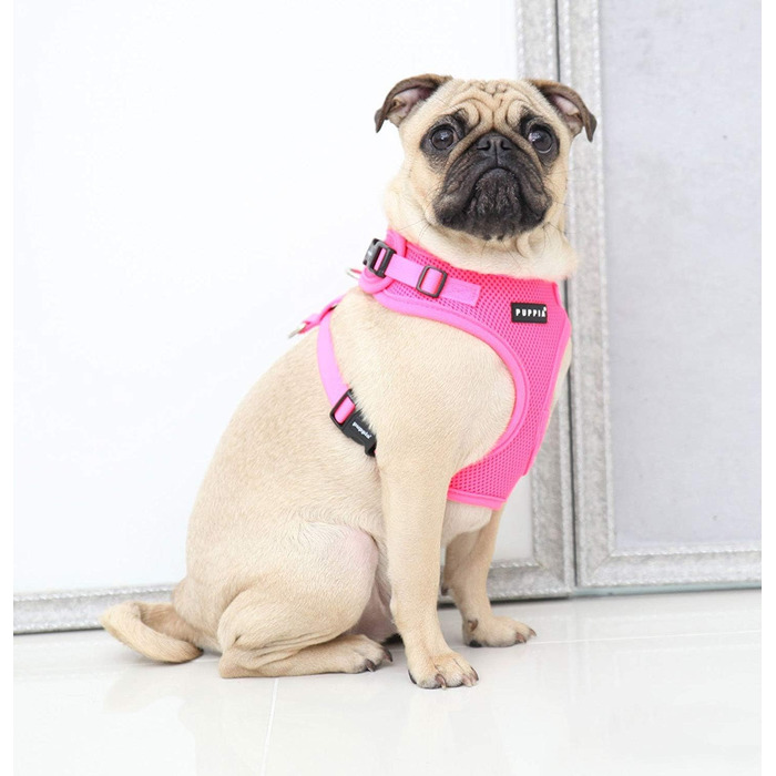 Шлея Puppia Neon для малих і середніх собак, регульована, м’яка, антибуксирна, для цуценят, рожева, розмір M