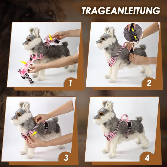 Нашийник для собак великих порід, шлейка з анти-тяговою конструкцією, 2 карабіни, зручна ручка, регульована та світловідбиваюча, для щоденних тренувань (L, XL), камуфляжний рожевий