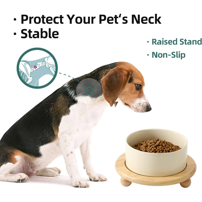 Підвищений годівниця для собак та котів Havniva, кераміка, бежевий, з підставкою (15.2 см)