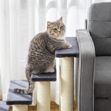 Сходи для котів і собак PawHut, 4 ступені, плюшеві, сірі, 60x42x61 см