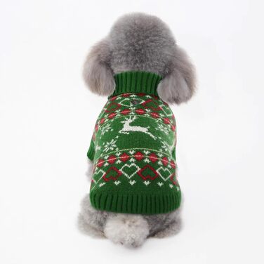 Теплий святковий пуловер для собак на Новий Рік з оленем, для маленьких та середніх собак, ідеальний для цуценят, котів та собак, зелений, S (37 см обхват грудей)
