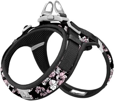 Нашийник для собак Truelove TLH30131 XS, квітковий принт, чорний, м'який, дихаючий, світловідбиваючий