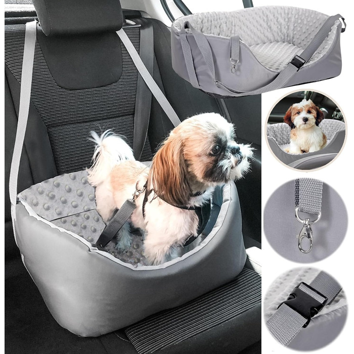 Автокрісло для собак KING DOG до 8 кг, сіре, 50x40 см. Зручна переноска з кріпленням на ремінь безпеки та м'яким килимком. Фолдне, миється. Підходить для SUV та легкових автомобілів.