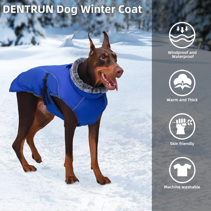 Водонепроникний теплий зимовий одяг для собак DENTRUN, флісова підкладка, куртка для собак середнього розміру (Синій, M)