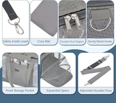 Розширювана переноска для котів та собак великого розміру на 2 тварин - переноска-рюкзак для котів та маленьких/середніх собак з розширенням з обох сторін, знімним вкладишем та кишенею для зберігання, сірого кольору - велика